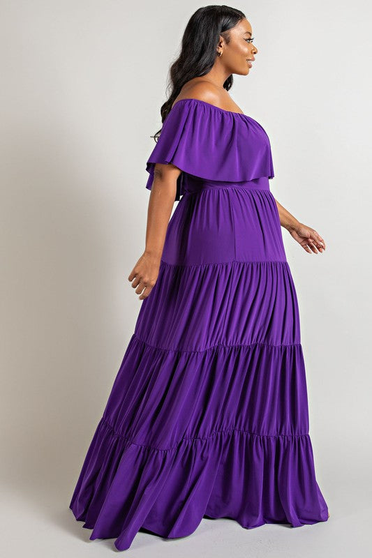 Purple RoyalTEA Off shoulder tiered Maxidress