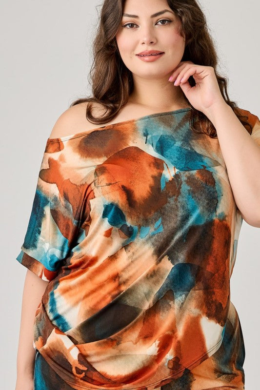 Plus Size Short Sleeve Top And Wide Leg Pants Set
