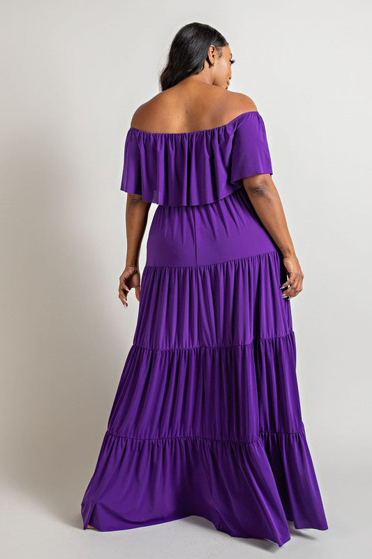 Purple RoyalTEA Off shoulder tiered  Maxidress