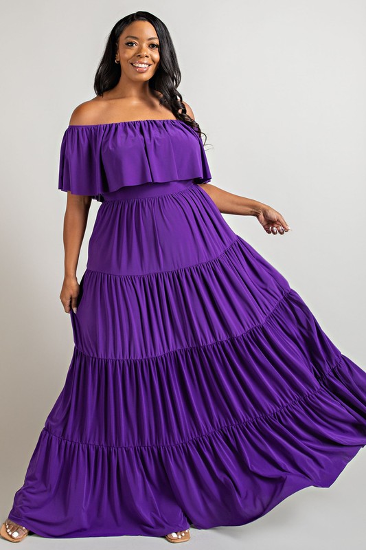 Purple RoyalTEA Off shoulder tiered  Maxidress