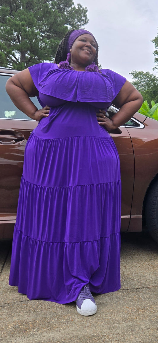 Purple RoyalTEA Off shoulder tiered  Maxidress